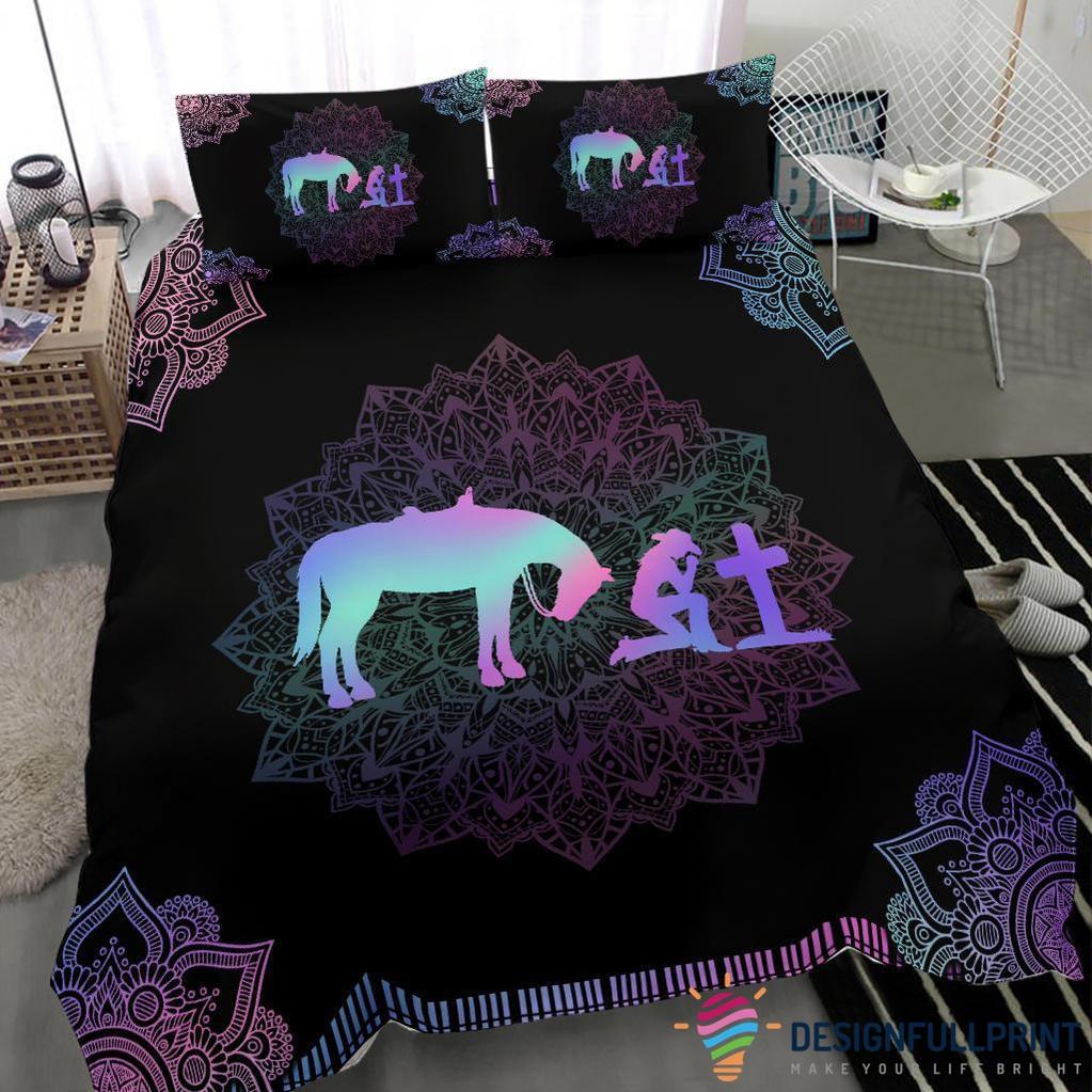 Horse Bedding Set Cross Cowboy And Horse Duvet Covers Black