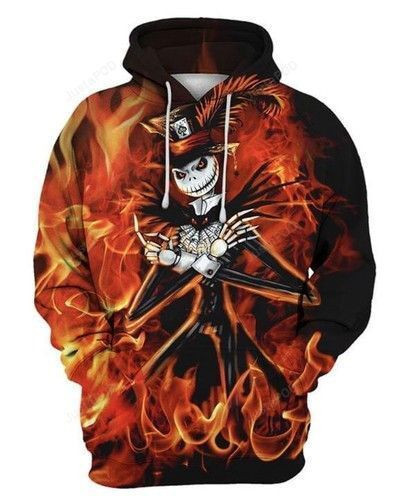 Jack Skellington On Fire Halloween Horror Movie 3D All Over Print Hoodie & Zip Hoodie