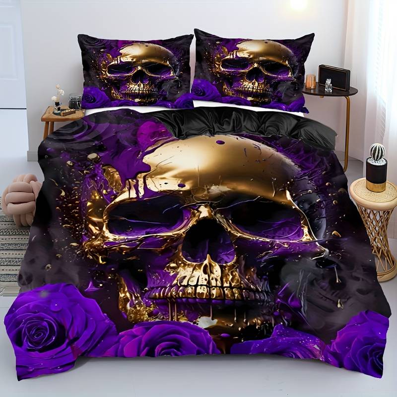 Skull Bedding Set Gothic Rose And Skull Pattern Duvet Covers