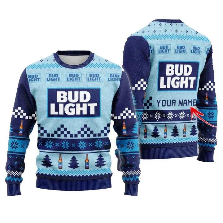 Personalized Bud Light Christmas Star Ugly Christmas Sweater
