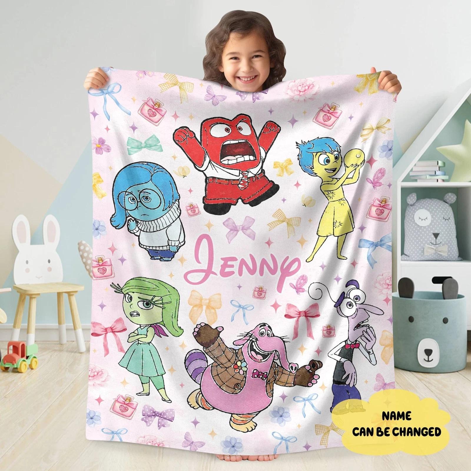 Personalized Watercolor Coquette Bows Inside Out Character Fleece Sherpa Blanket
