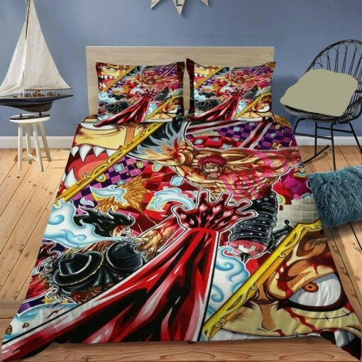 One Piece Bedding Set Luffy Fights Enemy Graphic Duvet Covers