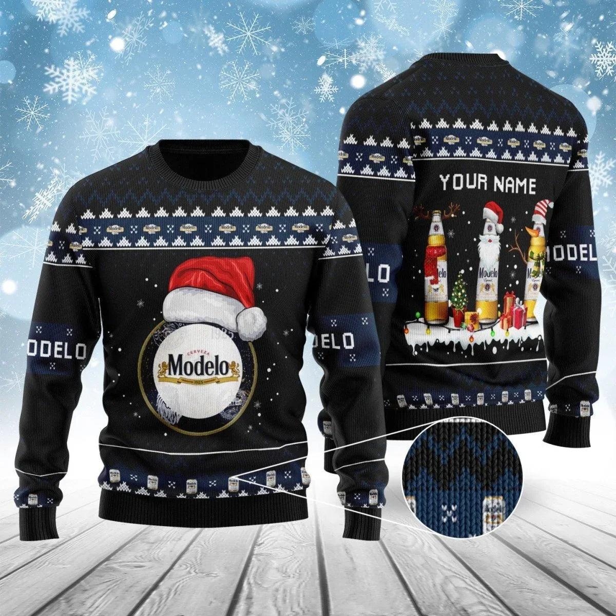 Personalized Modelo Bottle Santa Ugly Christmas Sweater