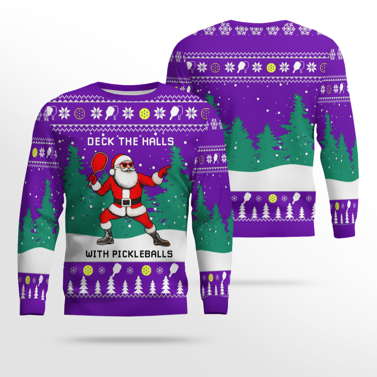 Funny Deck The Hall Pickleball Santa Ugly Christmas Sweater Deep Violet