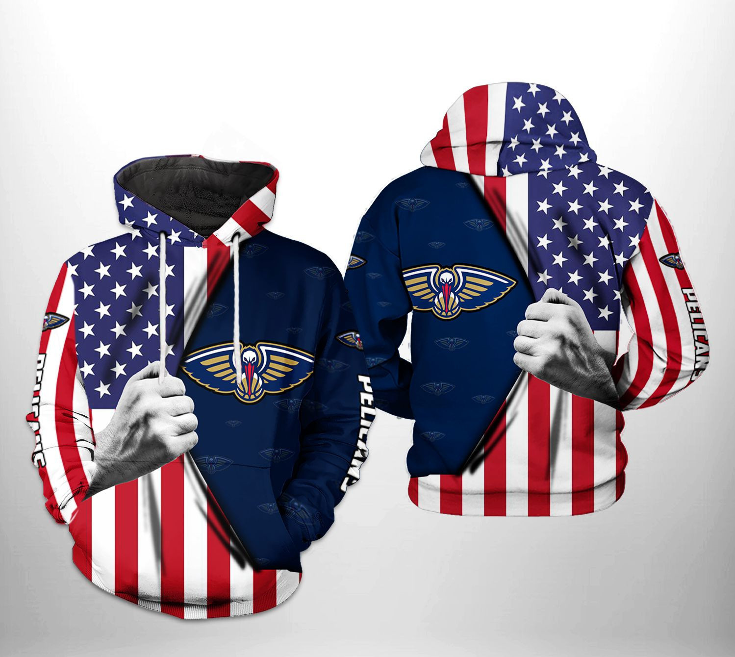 New Orleans Pelicans US Flag Team 3D All Over Print Hoodie & Zip Hoodie