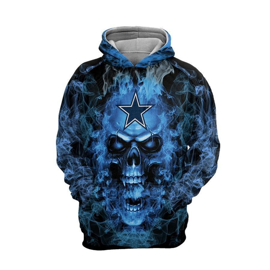 Cowboys Blue Smoking Skull 3D All Over Print Hoodie & Zip Hoodie