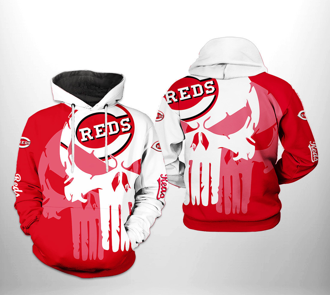 Cincinnati Reds MLB Skull 3D All Over Print Hoodie & Zip Hoodie