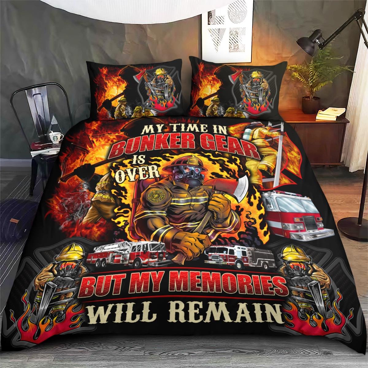 Firefighter Bedding Set My Memories Will Remain Duvet Covers Yellow