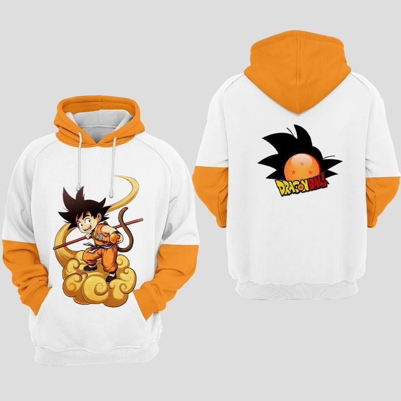 Dragon's Ball Young Goku White And Orange Over Print 3d Hoodie Zip Hoodie