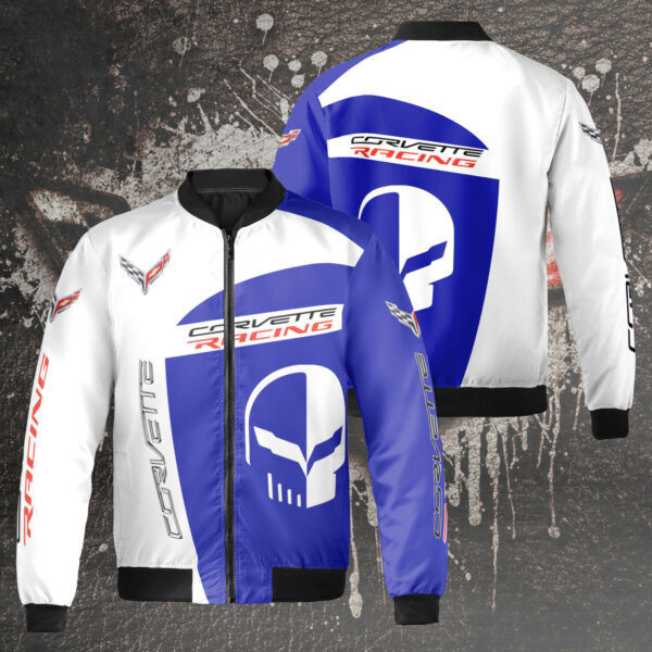 Chevrolet Corvette Racing Lake Blue Sport Car Bomber Jacket 433 235