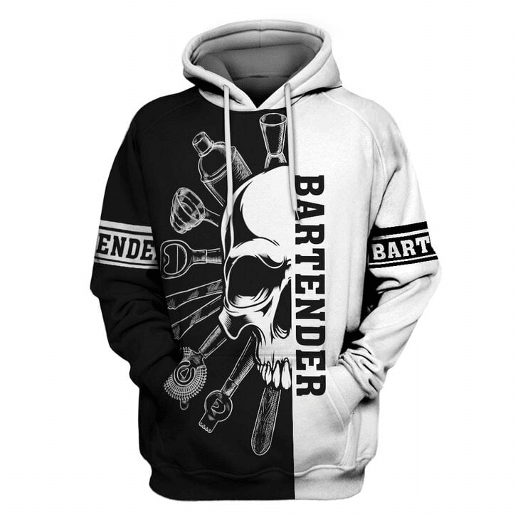 Bartender Tools Items Skull Black White 3d Hoodie Zip Hoodie