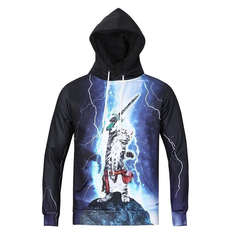 Super Cat Warrior All Over Print Hoodie & Zip Hoodie Lighting Cat Hero Blue & Black 3D All Over Print Hoodie & Zip Hoodie