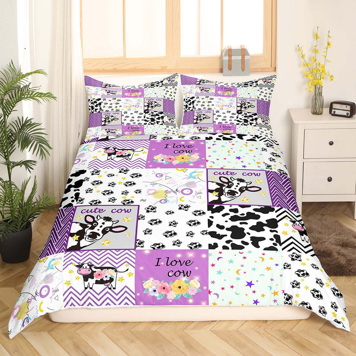 Cow Bedding Set I Love Cow Pattern Duvet Covers White