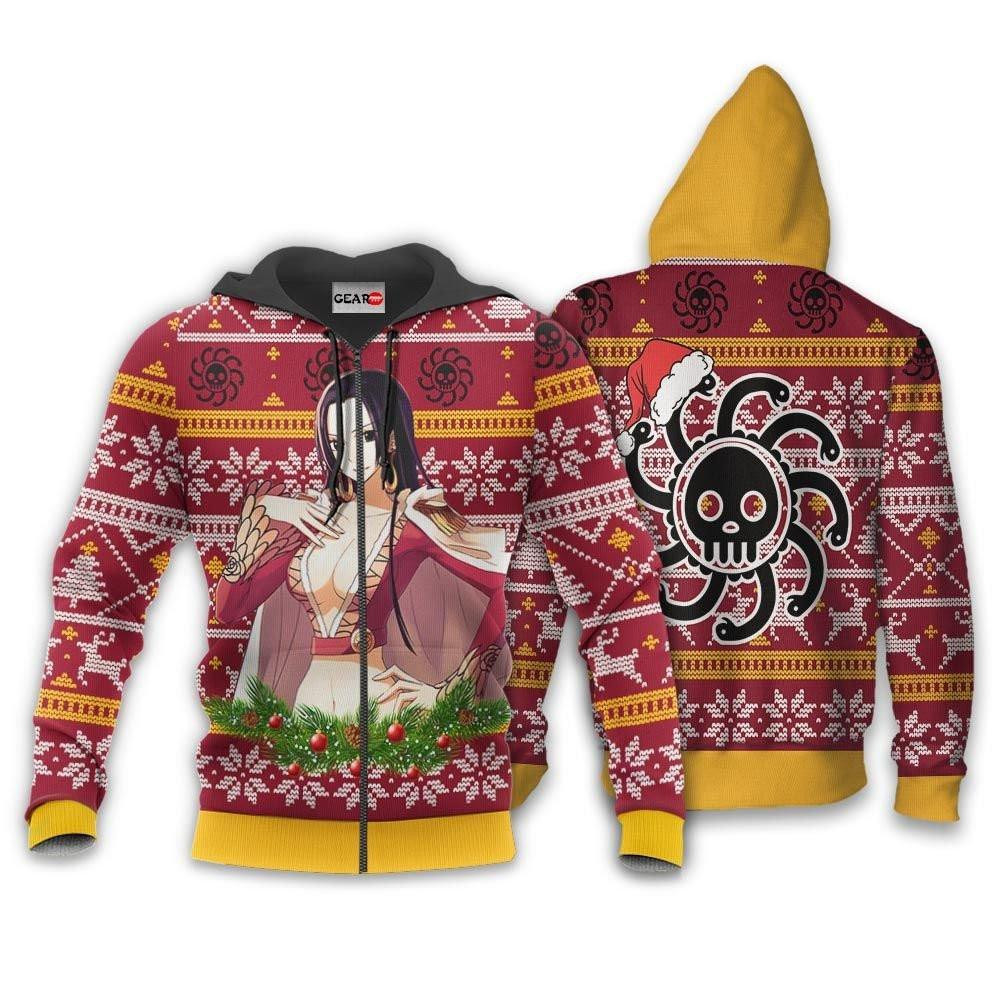 Boa Hancock Ugly Christmas Sweater One Piece Anime 1k501 Cartoon Graphic Outfits Aop 3d Hoodie, Zip Hoodie