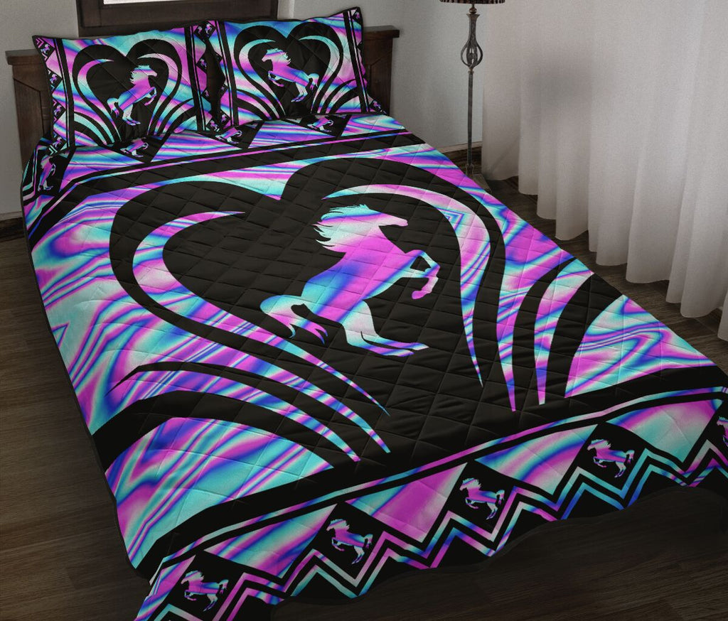 Horse Bedding Set Horse Silhouette Hologram Color Duvet Covers Black
