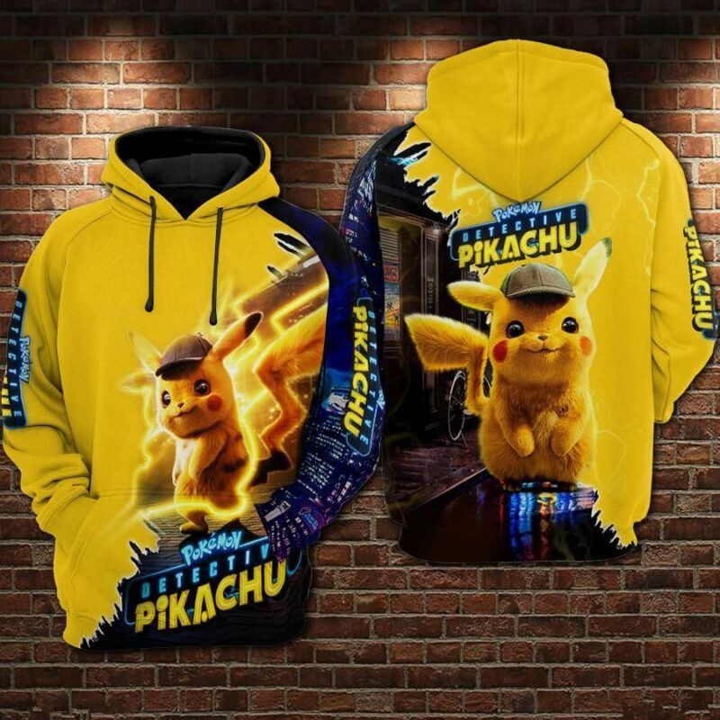Pokemon Detective Pikachu Over Print 3d Hoodie Zip Hoodie