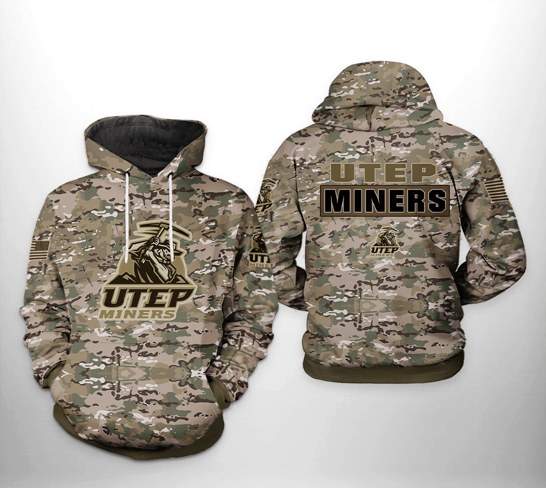 UTEP Miners Camo Veteran 3D All Over Print Hoodie & Zip Hoodie
