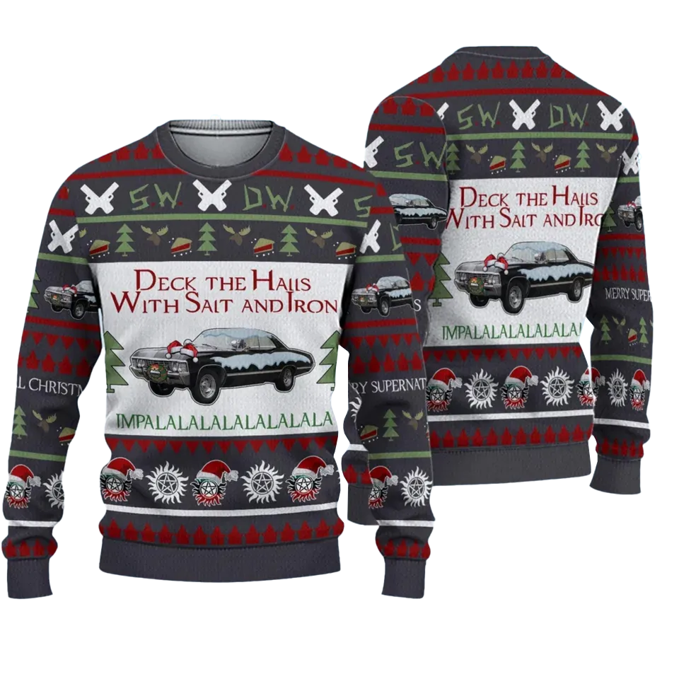 Deck The Halls With Salt and Iron Impalalalalalalalala Ugly Christmas Sweater 2025