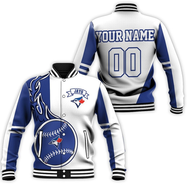 Toronto Blue Jays Custom Name Number Blue White Baseball Jacket
