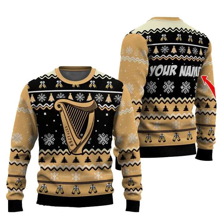 Personalized Guinness Pine Tree Snowing Ugly Christmas Sweater