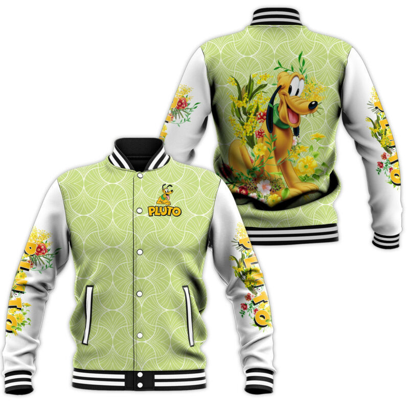 Pluto With Flower Green Baseball Jacket