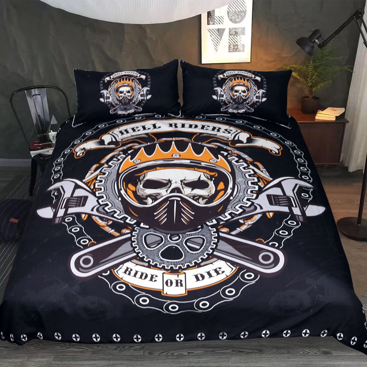Motorcycle Bedding Set Hell Riders Ride Or Die Duvet Covers