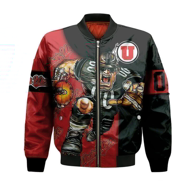Utah Utes Custom Number Red Black Bomber Jacket V3