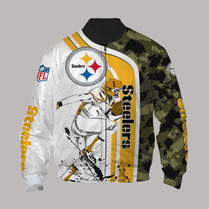 Pittsburgh Steelers White Golden Camo Bomber Jacket