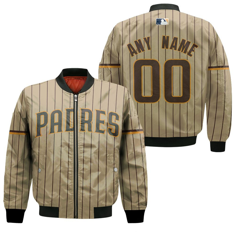 San Diego Padres Custom Name Number Light Brown Stripe Bomber Jacket