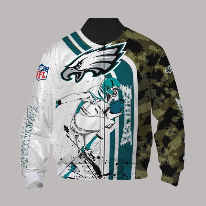 Philadelphia Eagles White Green Camo Bomber Jacket