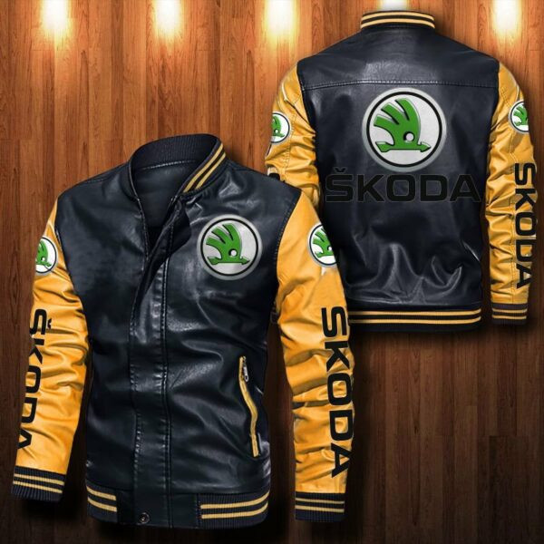 Skoda Auto Logo Leather Bomber Jacket 20