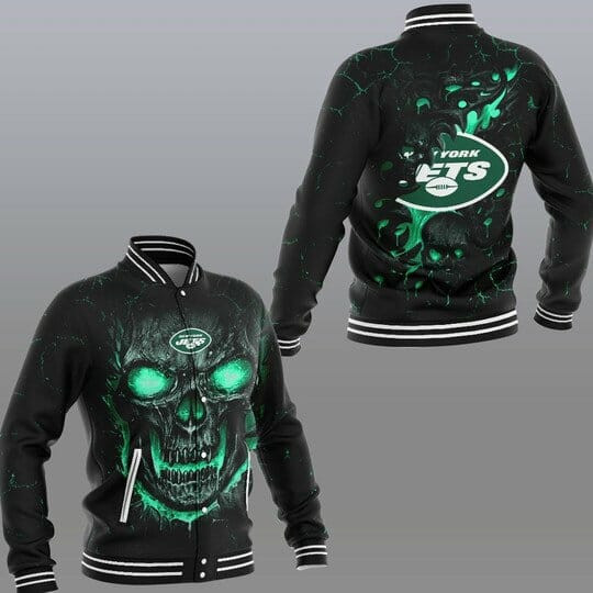 New York Jets Green Skull Baseball Jacket V2
