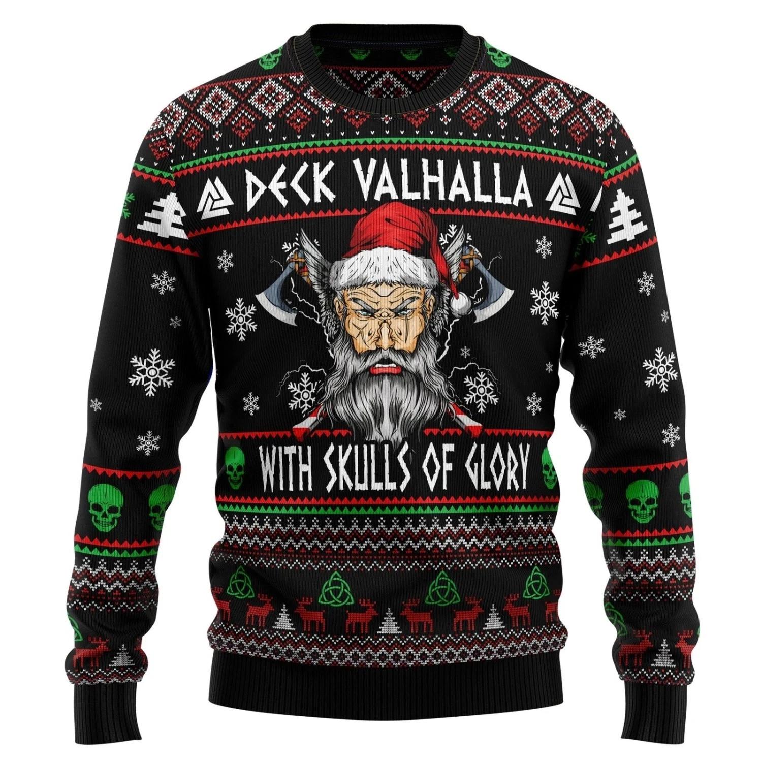 Viking Deck Valhalla With Skulls Of Glory Ugly Christmas Sweater