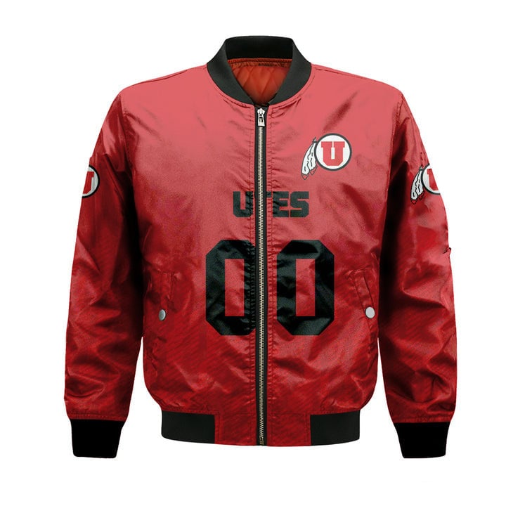 Utah Utes Custom Text Number Red Ombre Bomber Jacket