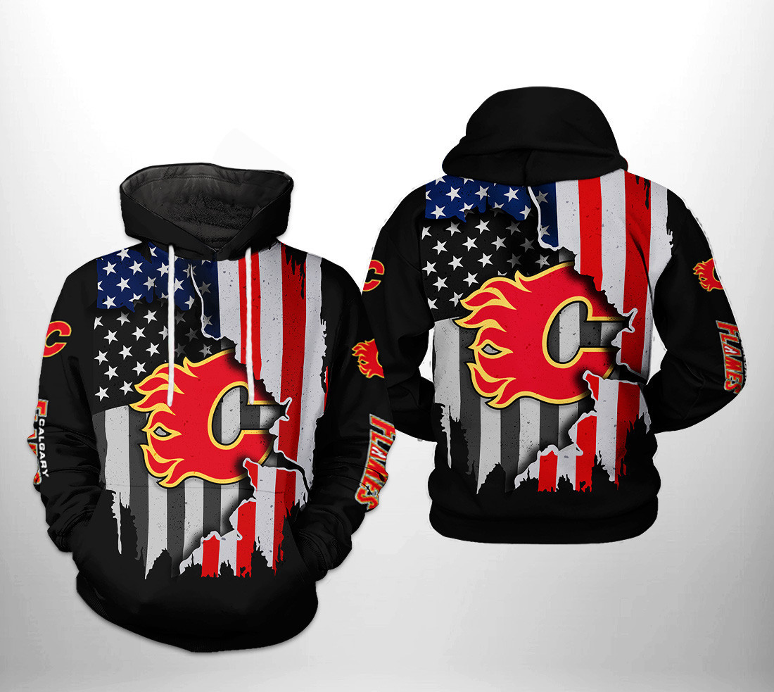 Calgary Flames US FLag Team 3D All Over Print Hoodie & Zip Hoodie