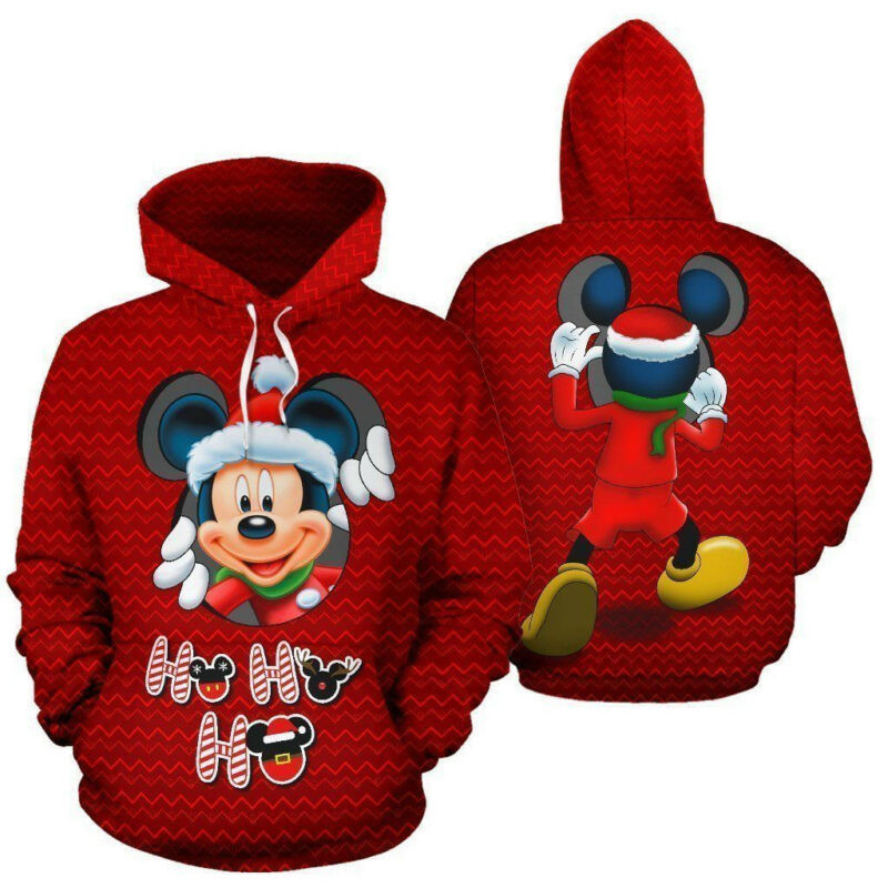 Mickey Mouse Christmas Ho Ho Ho Red Over Print 3d Hoodie
