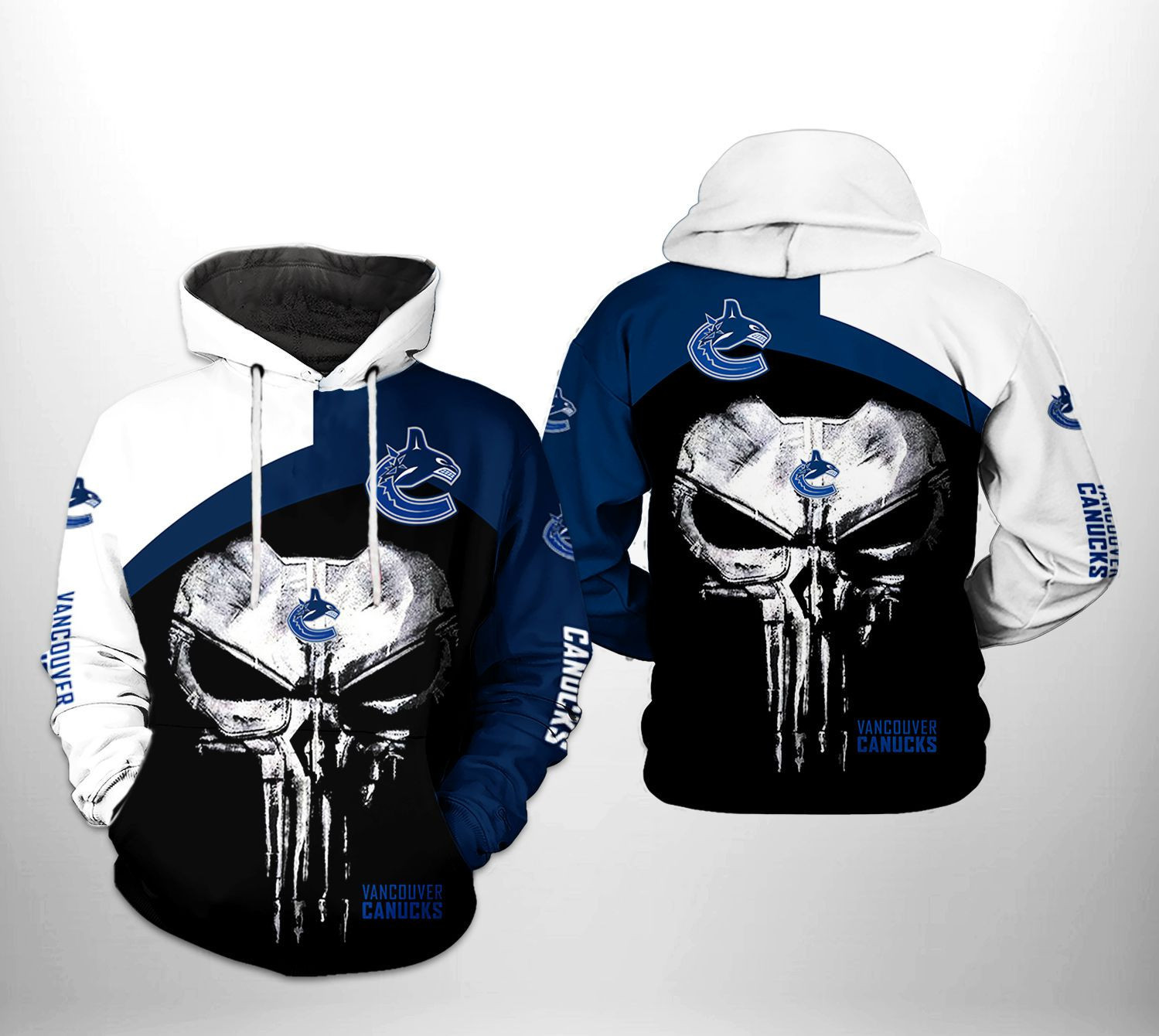 Vancouver Canucks Skull Punisher 3D All Over Print Hoodie & Zip Hoodie
