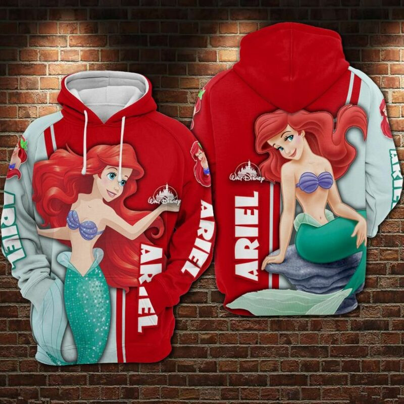 Cartoon Ariel Over Print 3d Hoodie Zip Hoodie