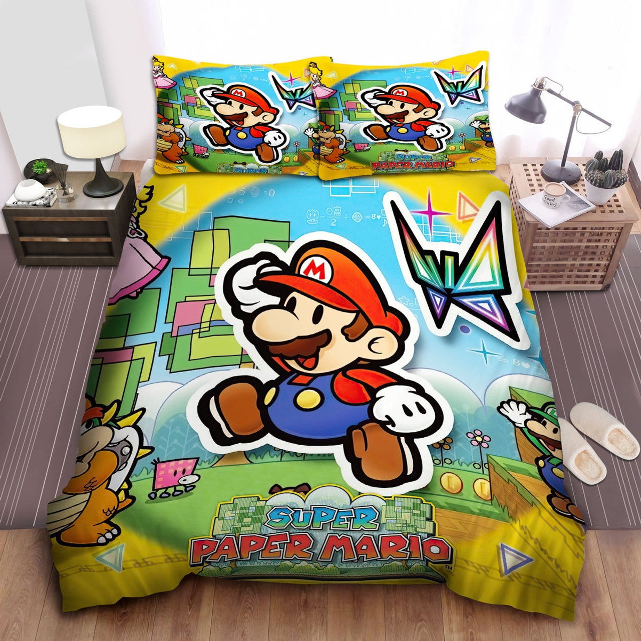 Mario Bedding Set Super Paper Mario Game Graphic Duvet Covers