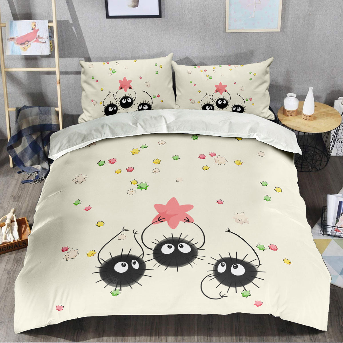SGhibli Bedding Set Spirited Away Soot Sprites With Stars Duvet Covers