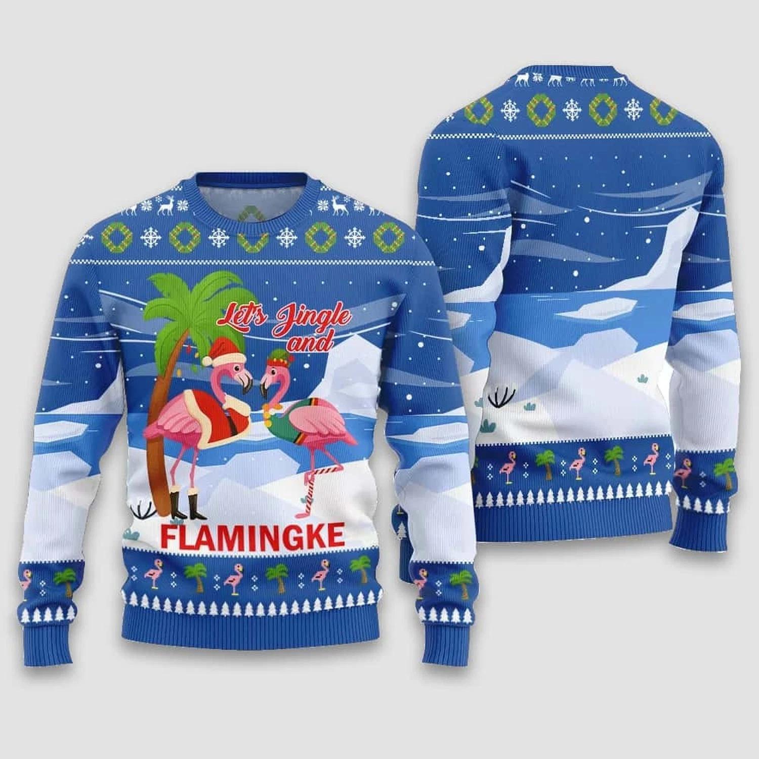 Lets Jingle And Flamingke Ugly Christmas Sweater