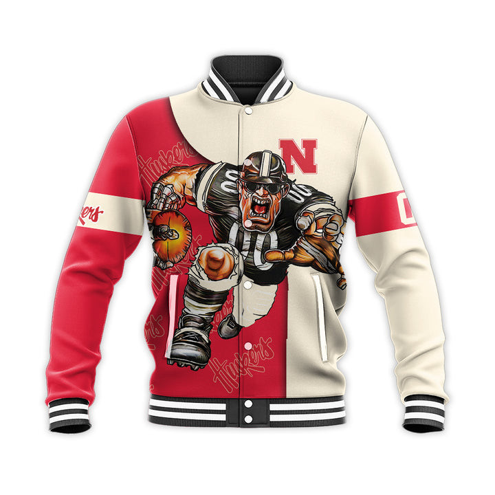 Nebraska Cornhuskers Custom Number Red Cream Baseball Jacket