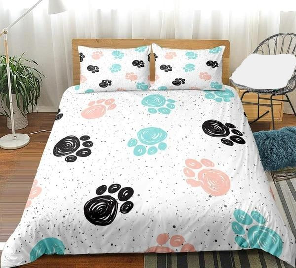 Dog Bedding Set Cute Dog Drawn Paw Print Duvet Covers