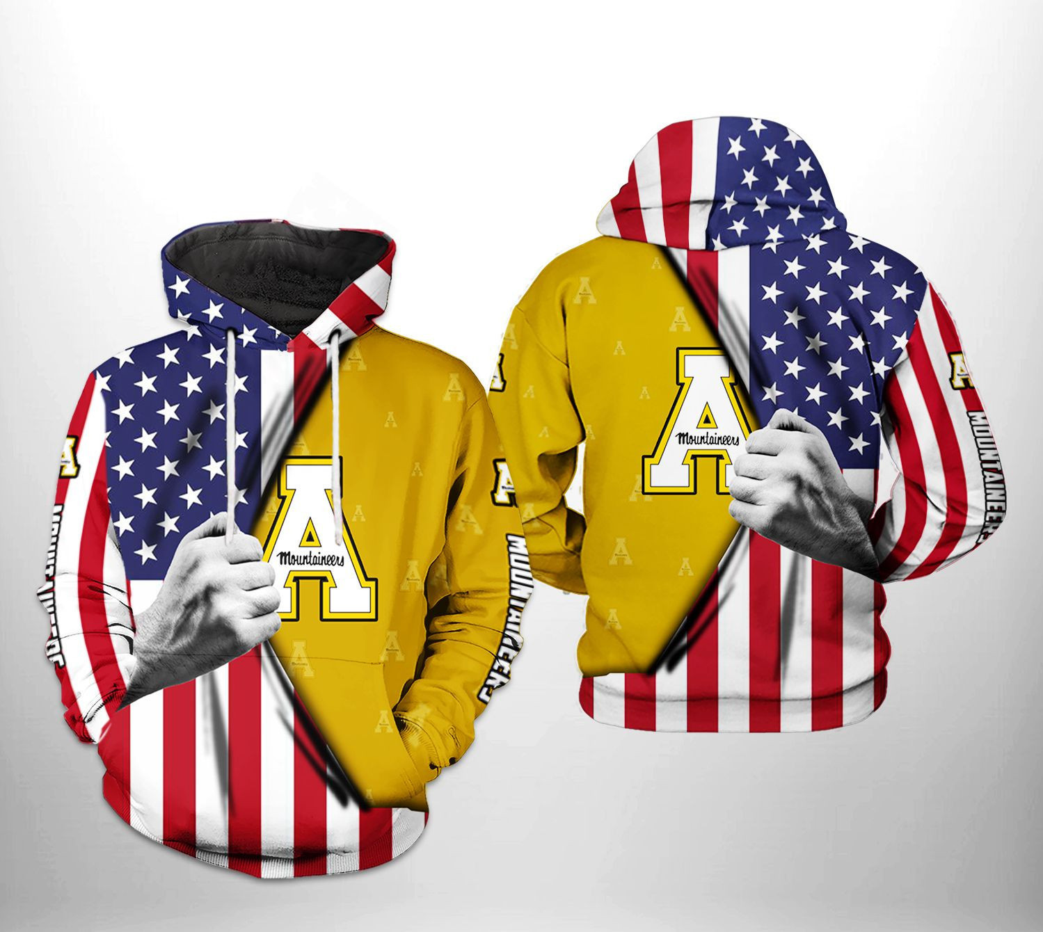 Appalachian State Mountaineers US FLag 3D All Over Print Hoodie & Zip Hoodie