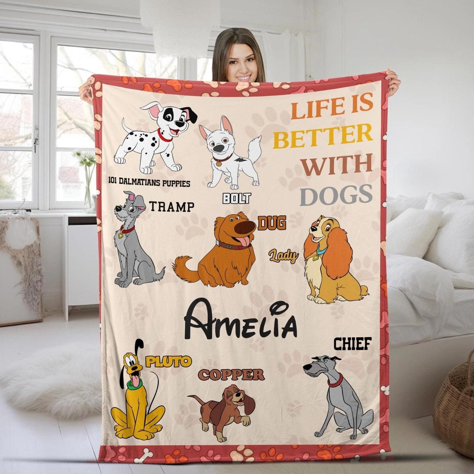 Personalized Dogs Blanket Custom Name Dog Lovers Baby Girl Fleece Sherpa Blanket