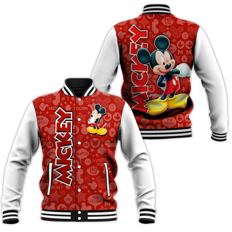Mickey Pattern Baseball Jacket