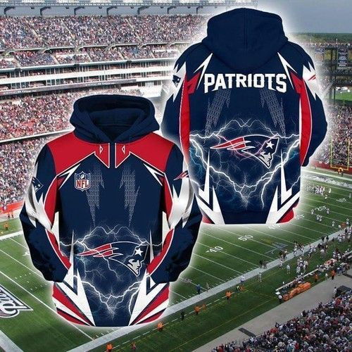 New England Patriots Lightning 3D All Over Print Hoodie & Zip Hoodie