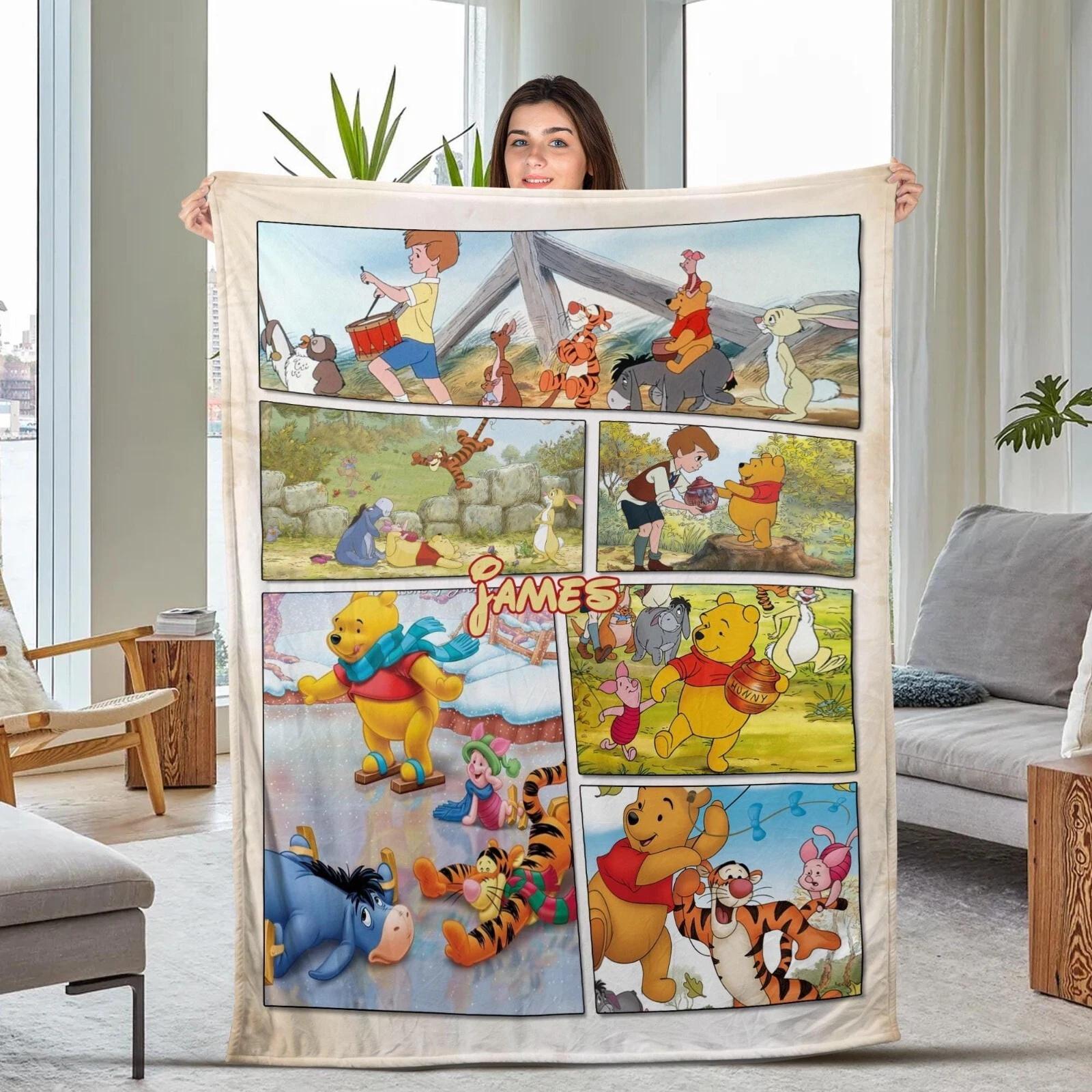 Custom Name Pooh Move Characters Fleece Sherpa Blanket