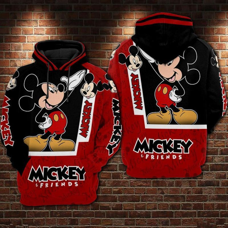 Mickey Mouse And Friends Red And Black Over Print 3d Hoodie Zip Hoodie