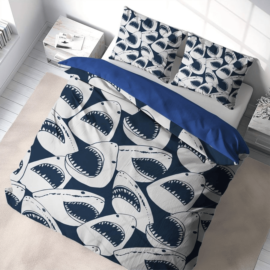 Shark Bedding Set Scary Shark Heads Pattern Duvet Covers
